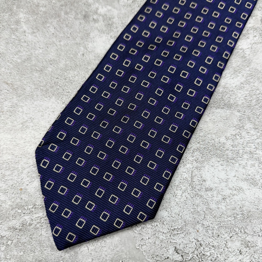 Hickey Freeman Silk Tie Mens OS Blue Geometric Made In USA Necktie 60x3.75"